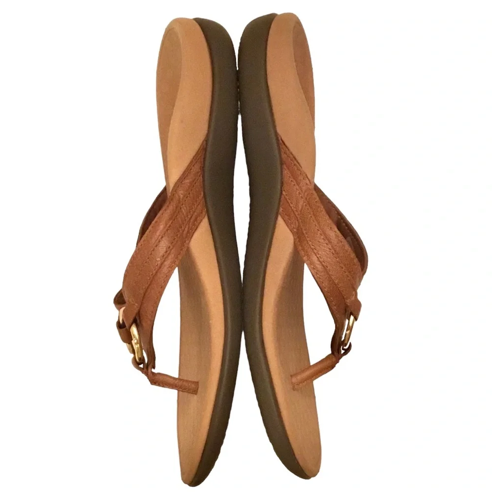 Vionic Tide Aloe Sandals Women’s 10 Brown Leather Strap Thong Toe-Post Flip Flop